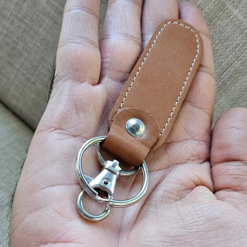 Lot of 3 Keychains Dual Color Brown/olive Genuine Leather Keys Holder Handmade